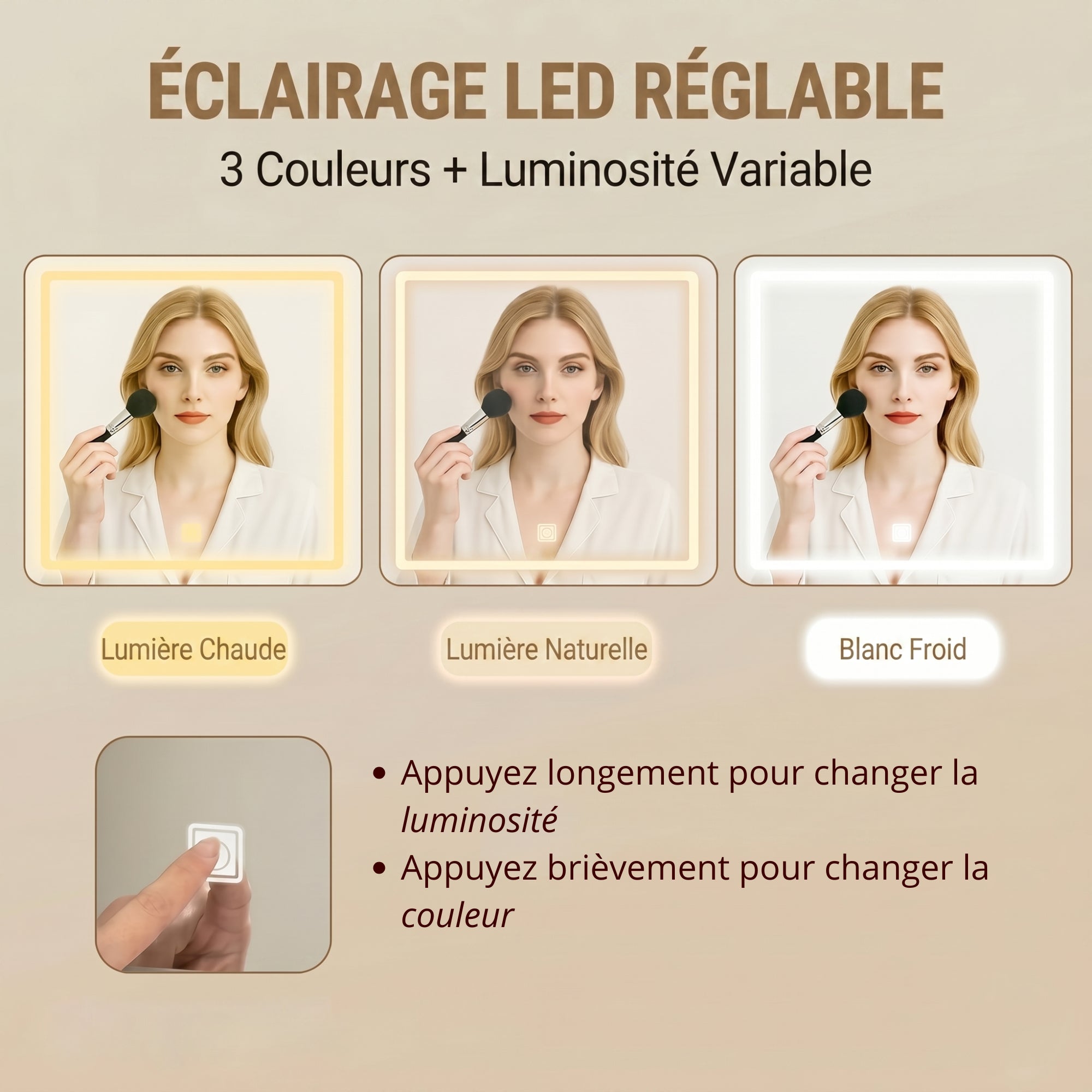 Coiffeuse LED miroir 9 rangements