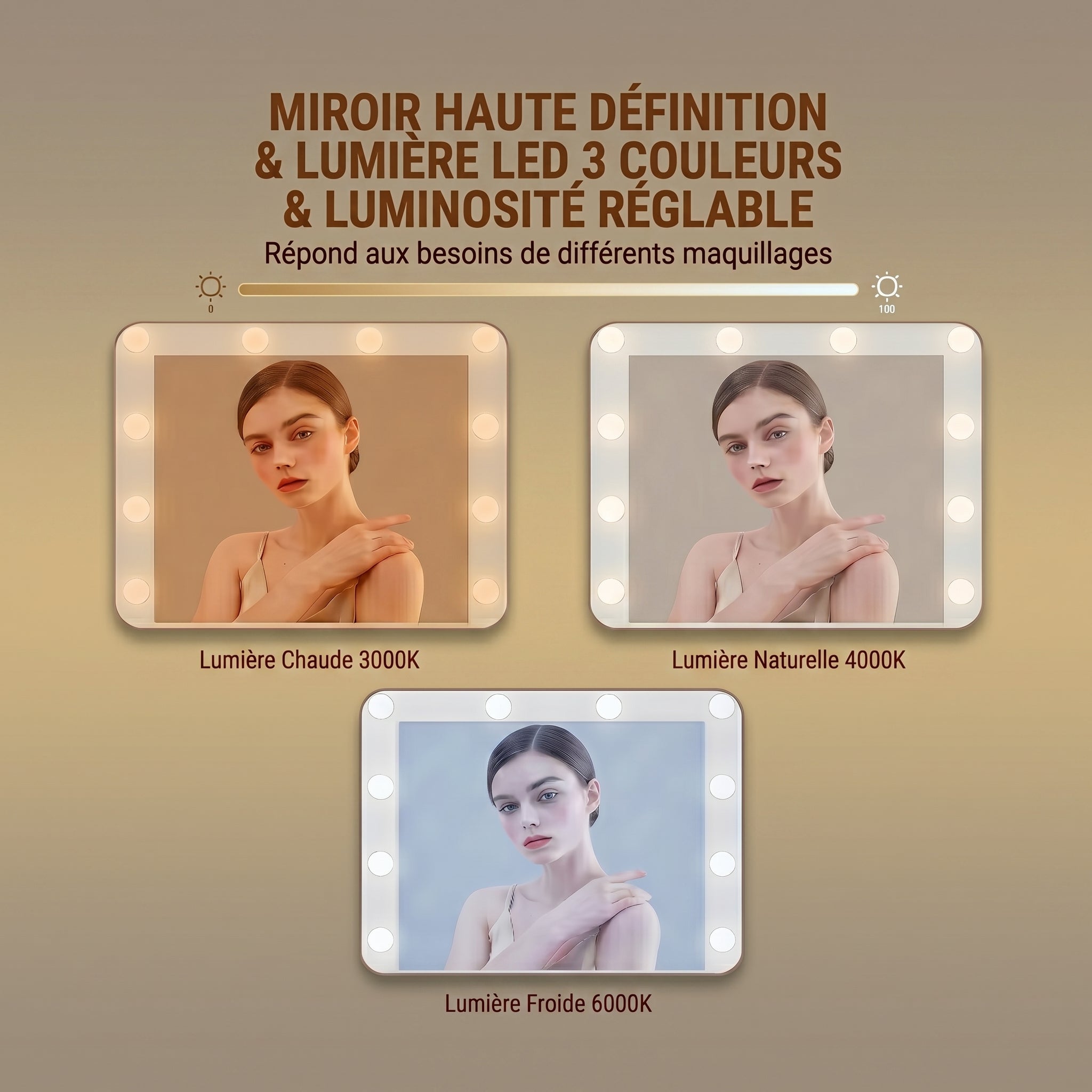 Coiffeuse LED miroir 5 tiroirs