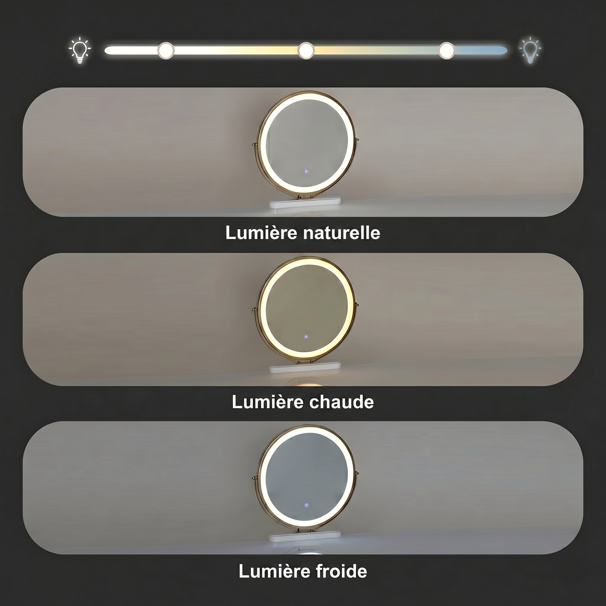 Coiffeuse LED miroir pivotant