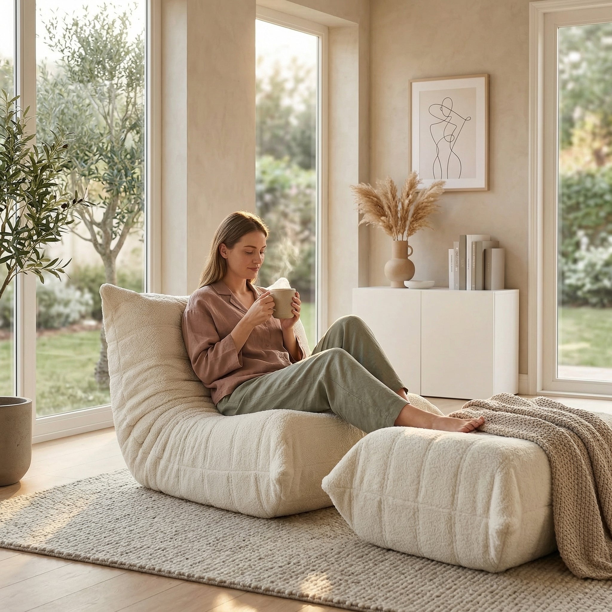 Fauteuil de sol teddy avec repose-pieds