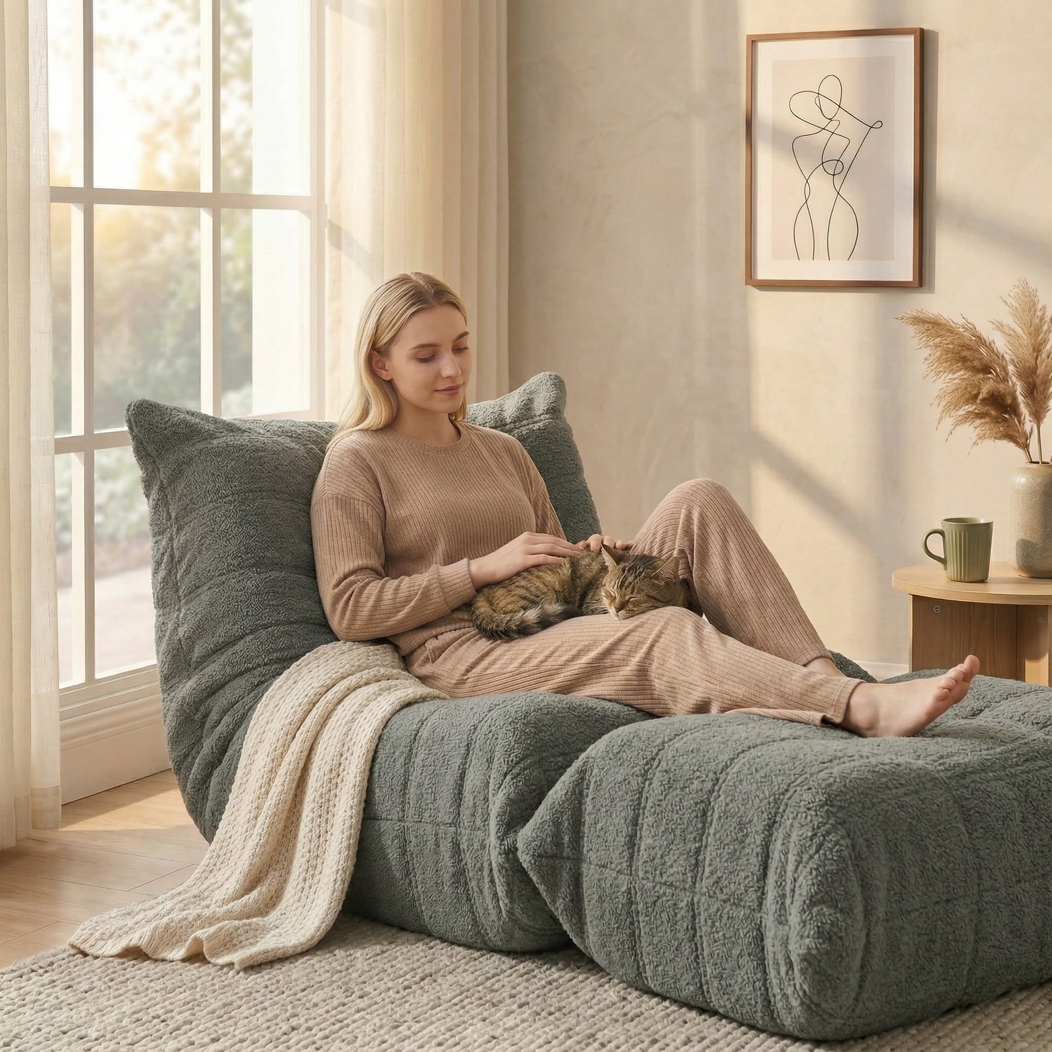 Fauteuil de sol teddy avec repose-pieds