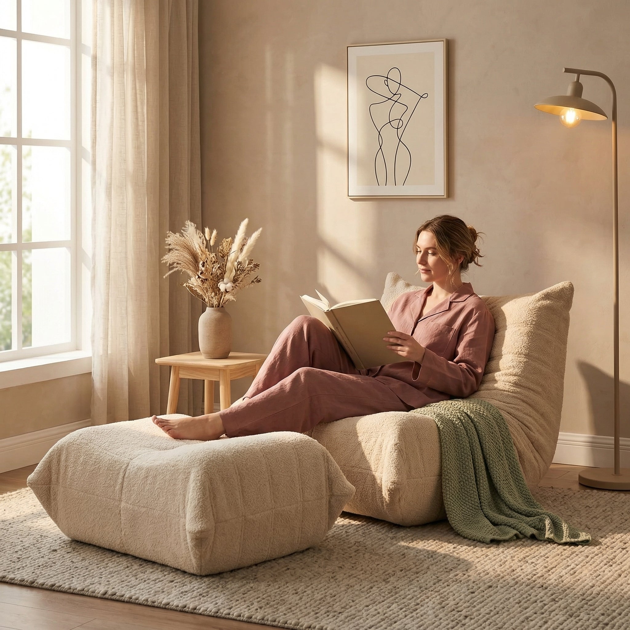 Fauteuil de sol teddy avec repose-pieds