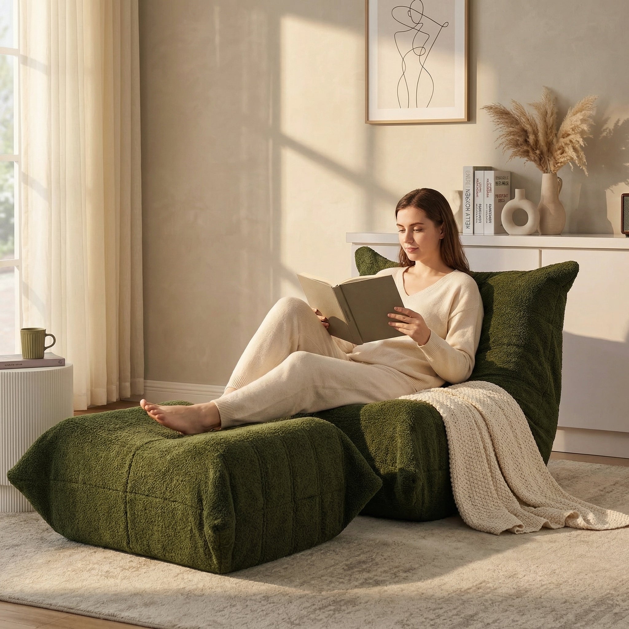 Fauteuil de sol teddy avec repose-pieds
