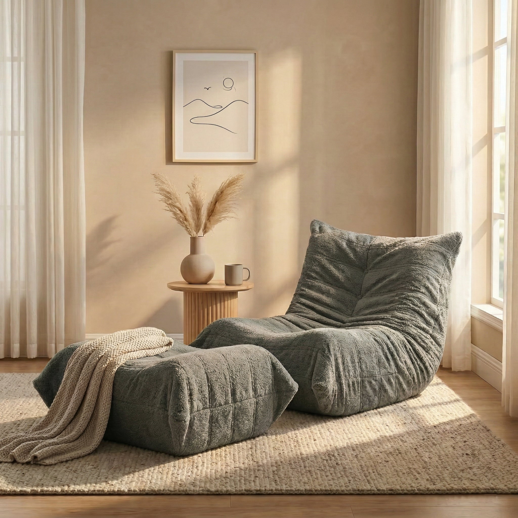 Fauteuil de sol teddy avec repose-pieds