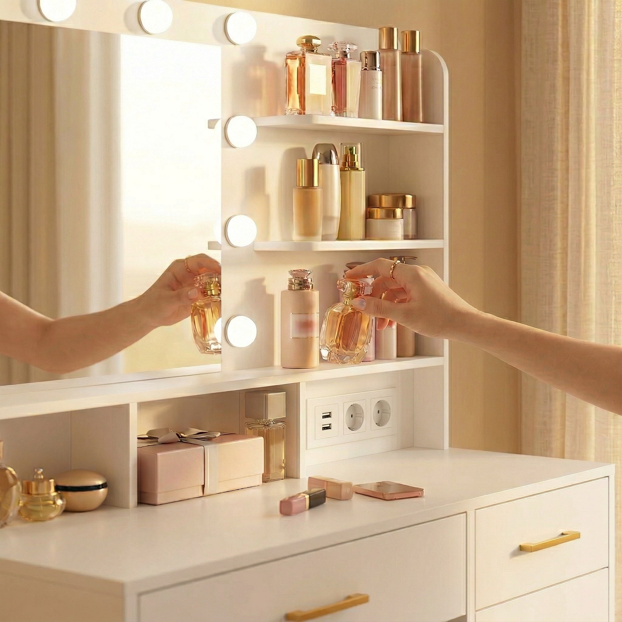 Coiffeuse LED miroir 5 tiroirs