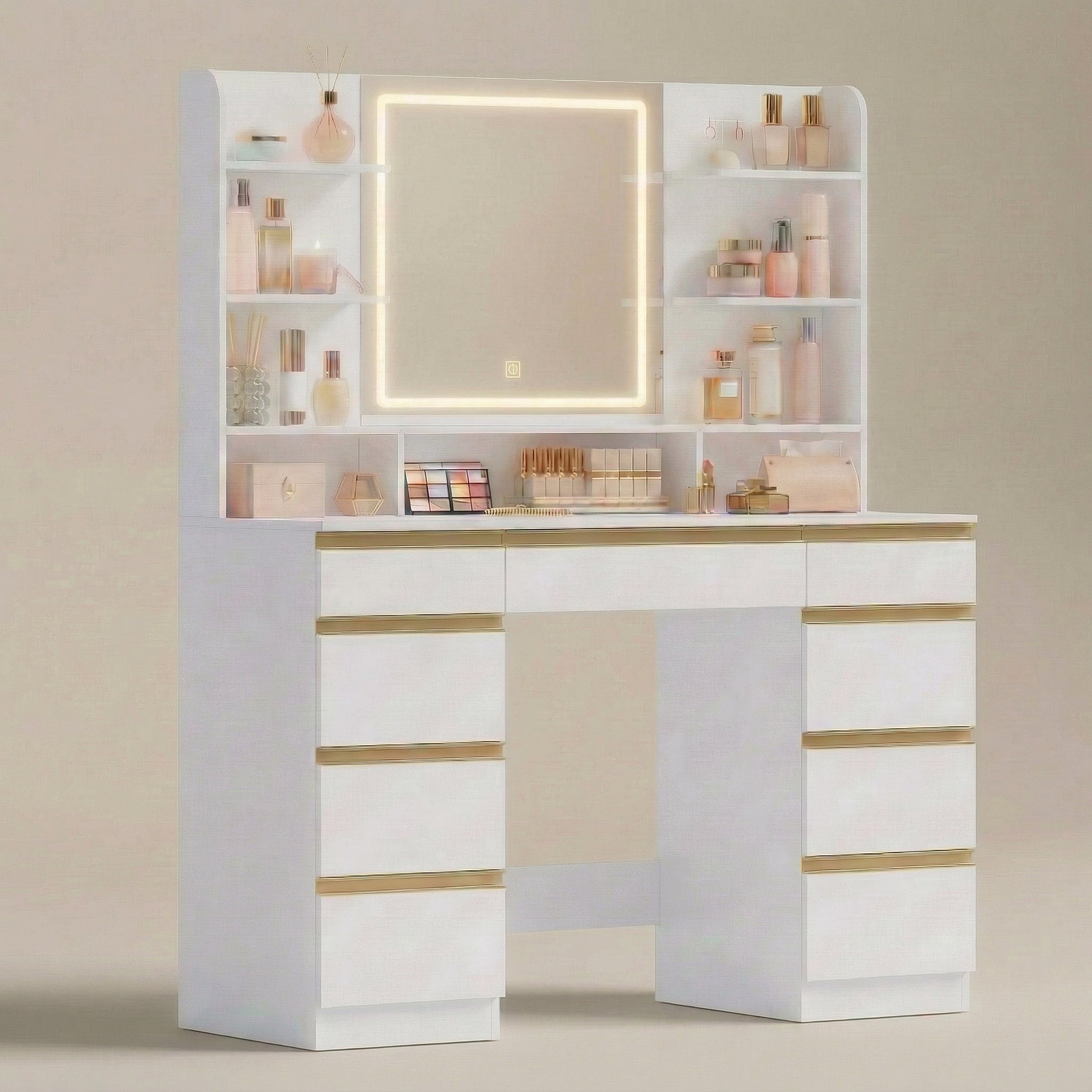 Coiffeuse LED miroir 9 rangements