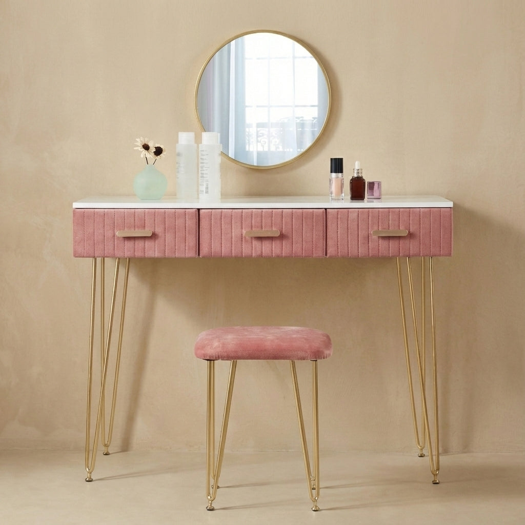 Coiffeuse velours miroir 3 tiroirs