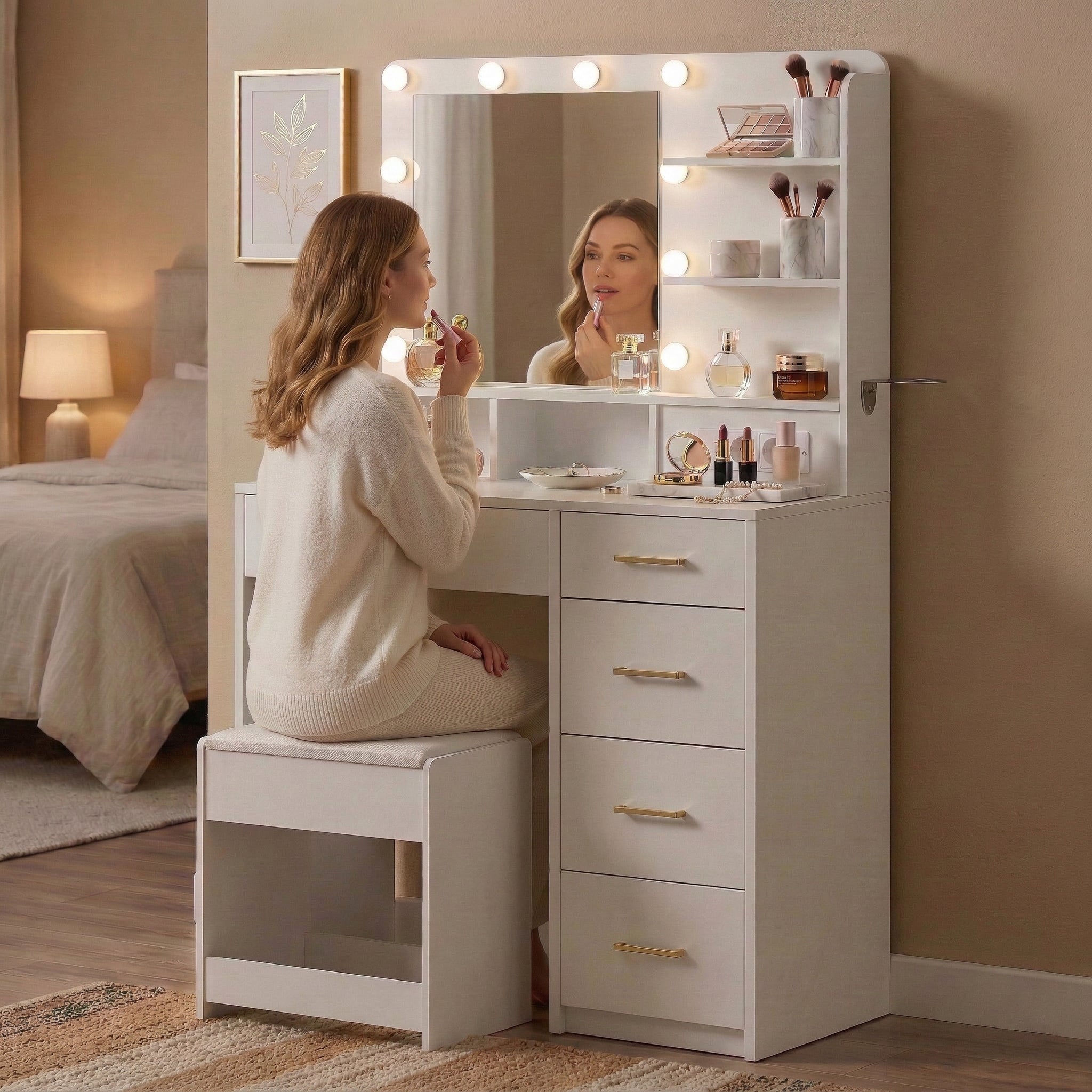 Coiffeuse LED miroir 5 tiroirs – Alorivis