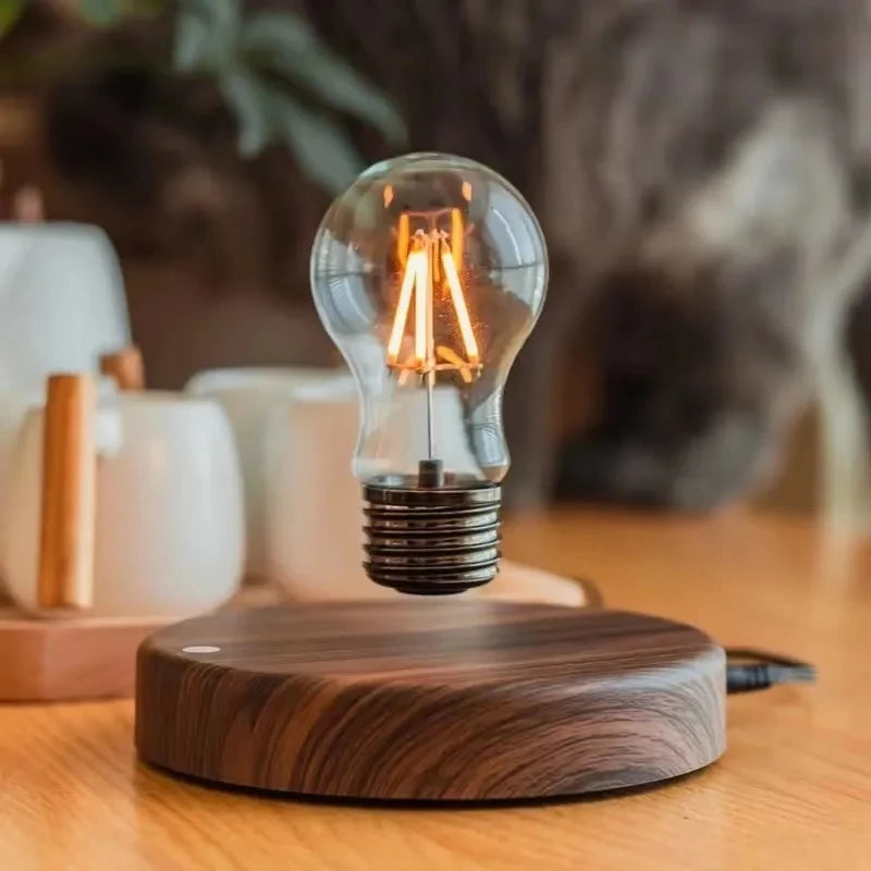 Lampe lévitation magnétique bois