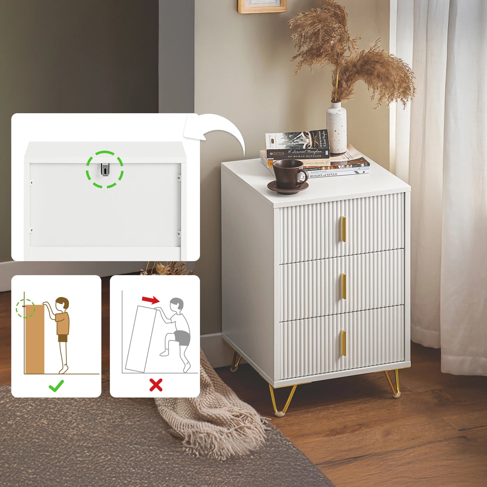 Table de chevet élégante 3 tiroirs