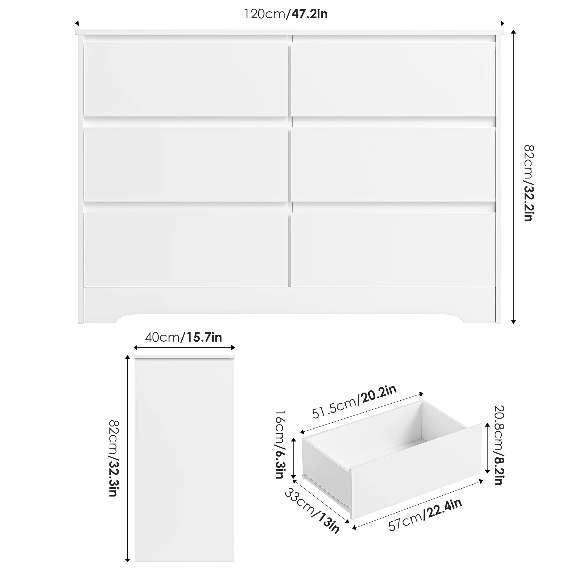 Commode blanche 6 tiroirs