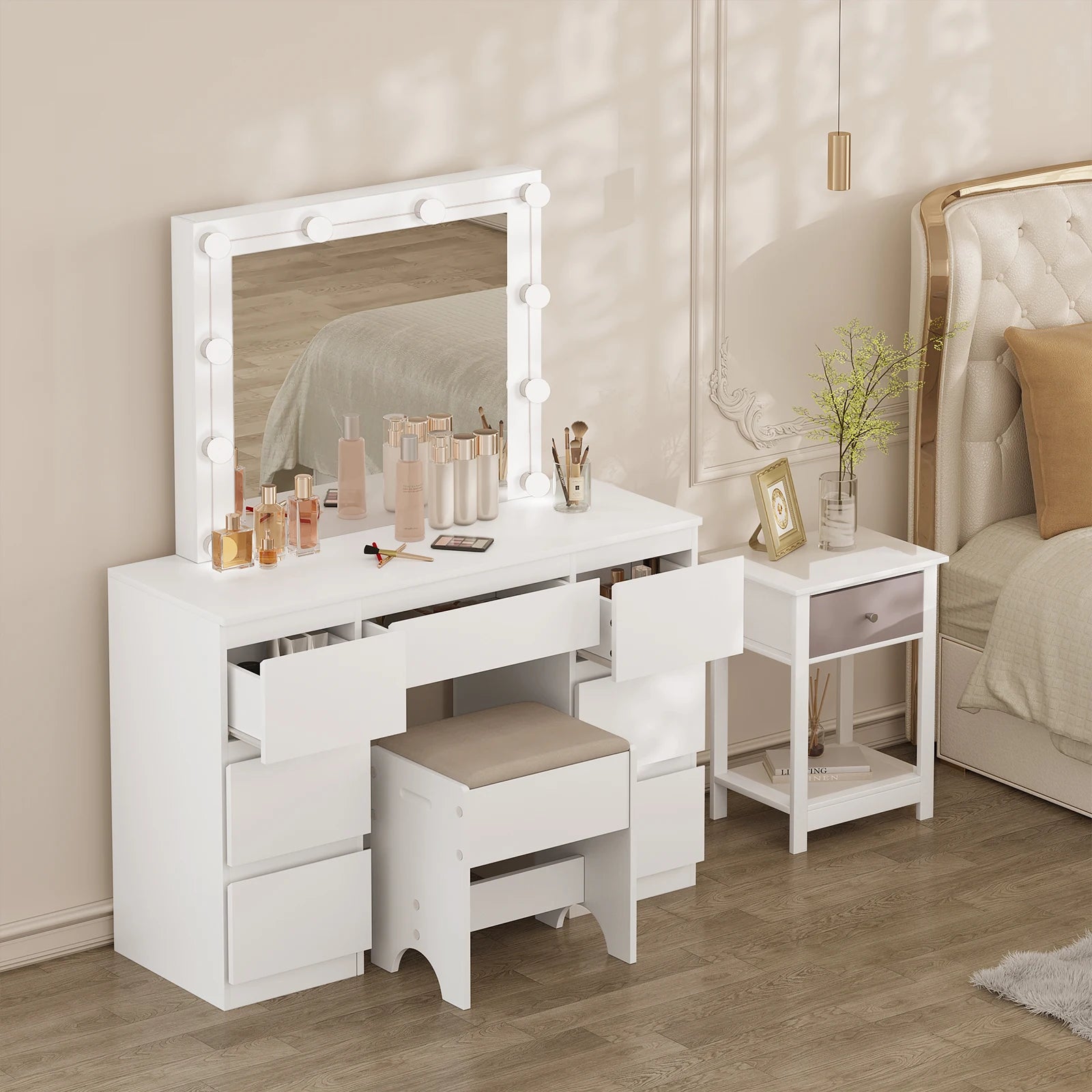 Coiffeuse LED miroir 7 tiroirs