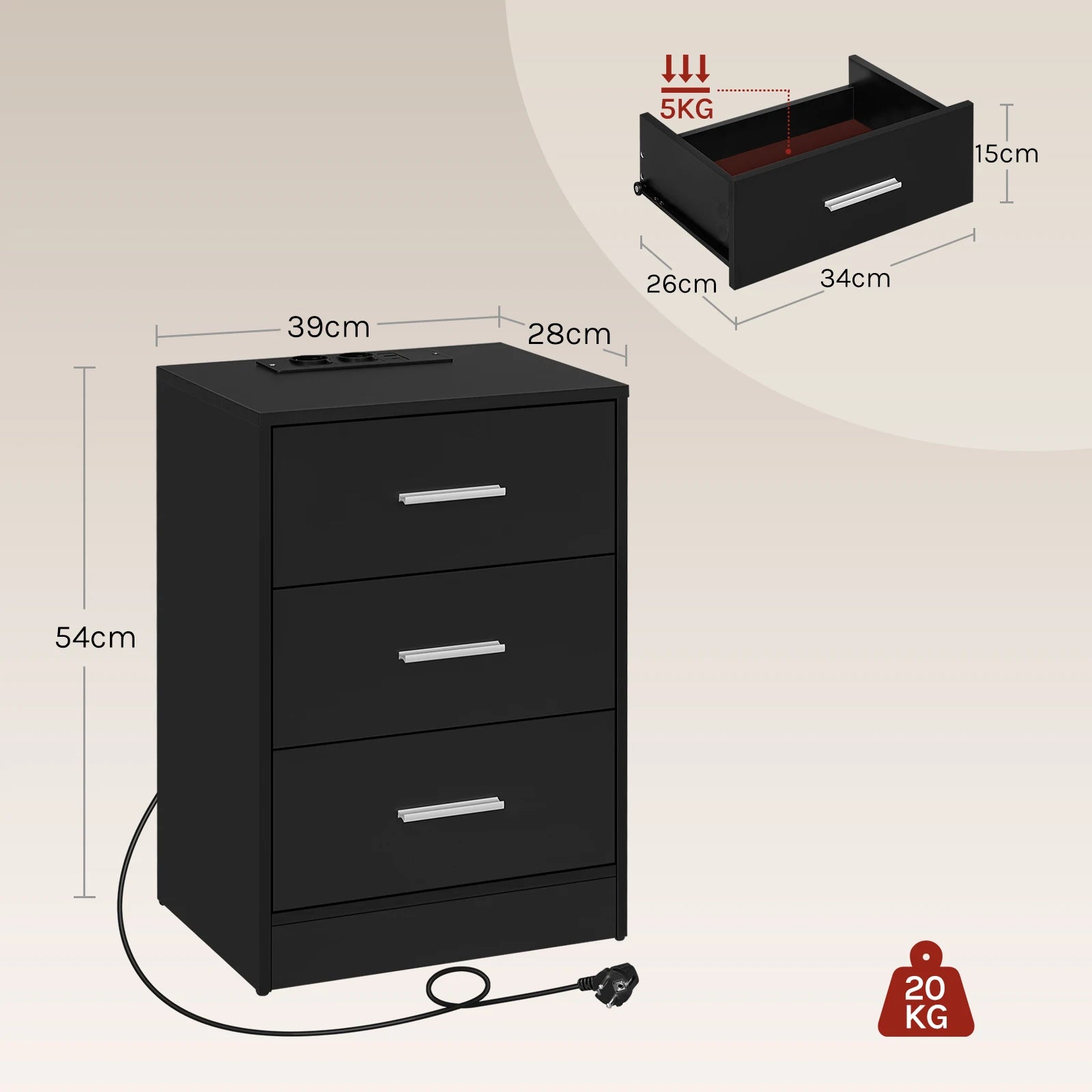 Table de chevet avec station de charge