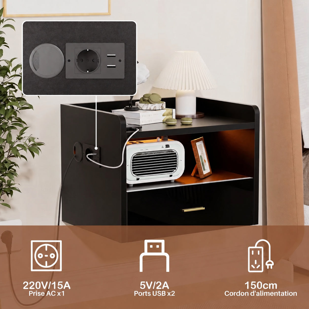 Table de chevet murale LED moderne